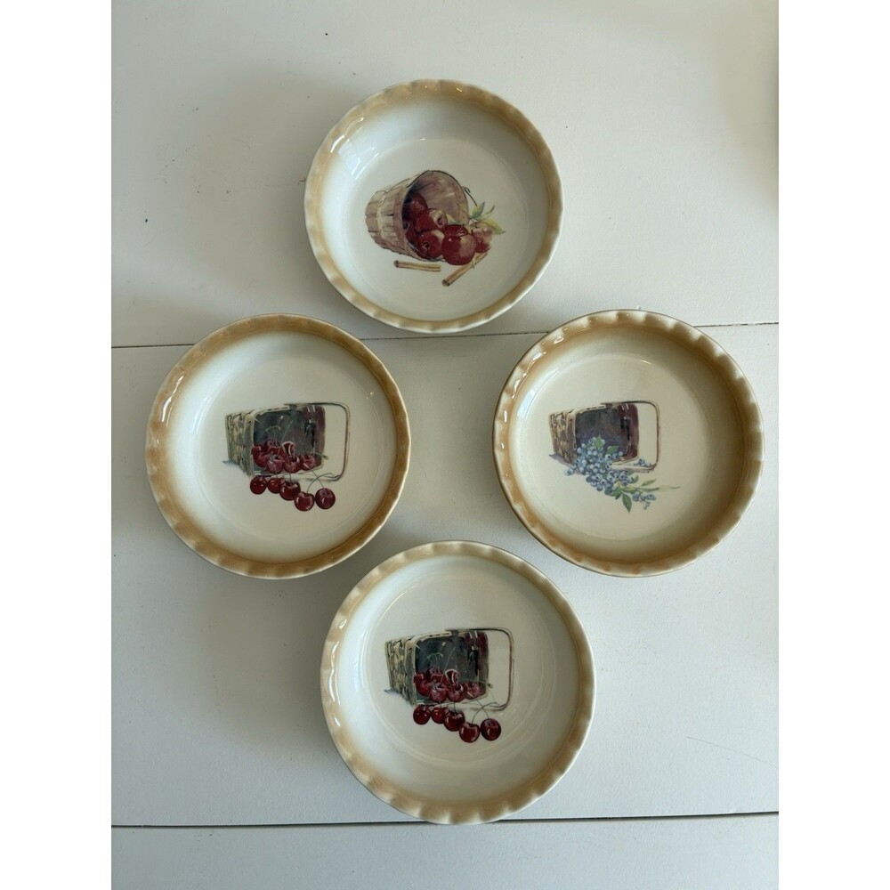 VTG Set of 4 Nantucket Mini Pie Dishes Fruit Apple Cherry Blueberry Cottagecore